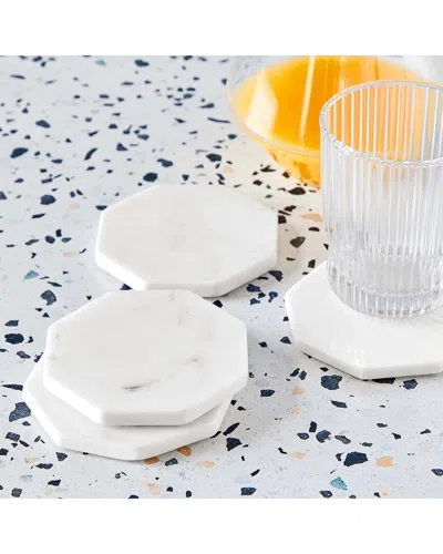 Art & Cook Art And Cook Set Of 4 Marble Coasters In White