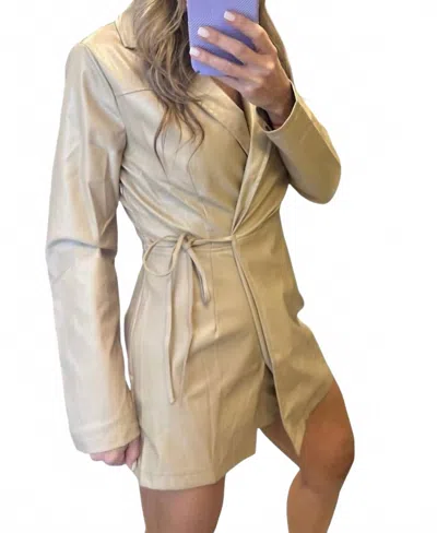 Art & Love Usa Faux Leather Longsleeve Romper In Beige In Neutral