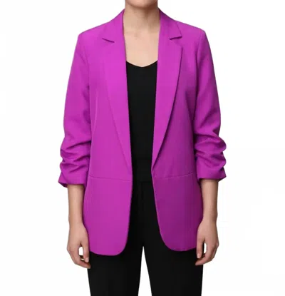 Art & Love Usa Solid Ruched Sleeve Blazer In Magenta In Purple