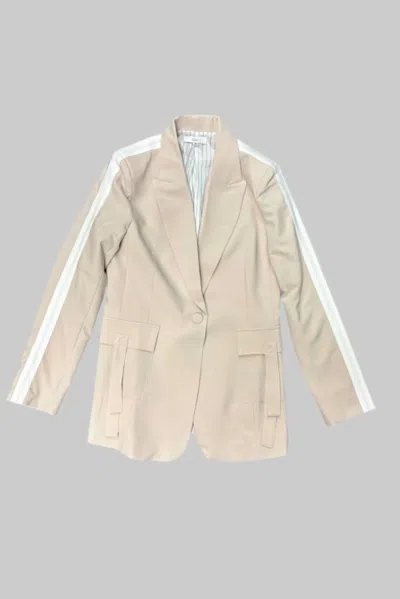 Art & Love Usa Women's Stripe Sleeve Trim Blazer In Beige In Neutral