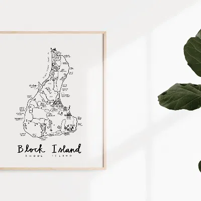 Art By Aleisha Block Island Map Print In White