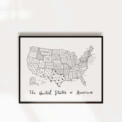 Art By Aleisha United States Of America Map Print In White