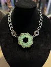 Art By Amy Labbe Printed Flower Necklace In Silver/green In Multi