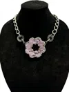 Art By Amy Labbe Printed Flower Necklace In Silver/purple In Multi