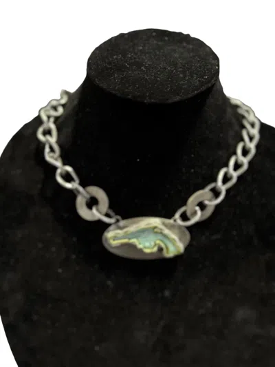 Art By Amy Labbe Small Necklace In Silver/turquoise/green In Multi