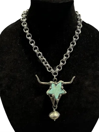 Art By Amy Labbe Star Steerhead Necklace In Silver/turquoise In Multi