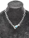 Art By Amy Labbe T Initial Necklace In Silver/turquoise In Black