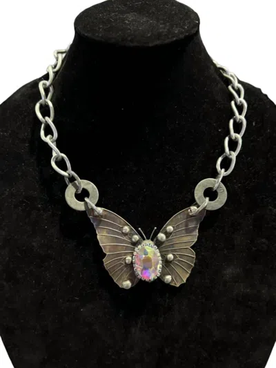 Art By Amy Labbe Women's Crystal Center Butterfly Necklace In Silver