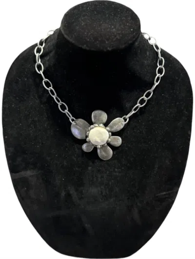 Art By Amy Labbe Women's Flower Necklace In White In Black