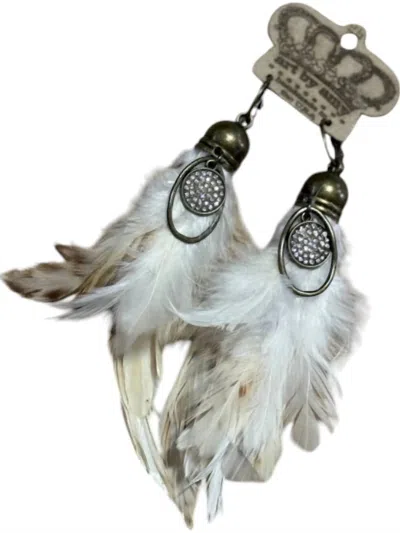 Art By Amy Labbe Women's Short Feathered Earrings In Light Brown/white In Black