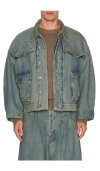 Art Community Washed Indigo Reversible 7 Pocket Japanese Denim Jacket In Blue