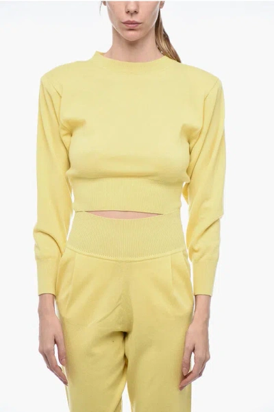 Art Essay Cashmere Crop Sweater With Padded Shoulders In Yellow