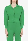 Art Essay Green Knitted Cardigan White Knitted Cardigan In Green