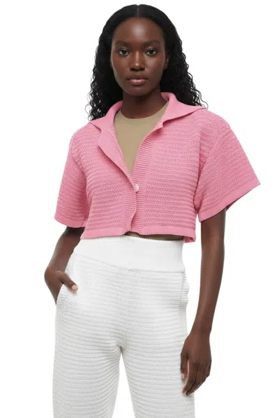 Art Essay Pink Knitted Shirt Collar Cardigan