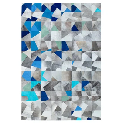 Pre-owned Art Hide Art Deco Blue Gray Faceta Customizable Cowhide Area Floor Rug Large