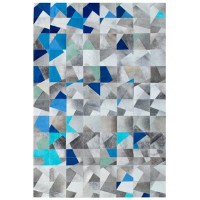 Pre-owned Art Hide Art Deco Blue Gray Faceta Customizable Cowhide Area Floor Rug Small