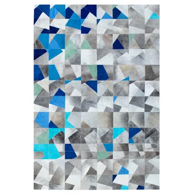 Pre-owned Art Hide Art Deco Blue Gray Faceta Customizable Cowhide Area Floor Rug Xx-large