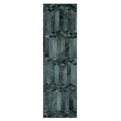Pre-owned Art Hide Art Deco Inspired Customizable Largo Teal Cowhide Runner X-large In Green