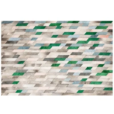 Art Hide Astila Geometric Cowhide Teal/gray Area Rug In Teal;gray