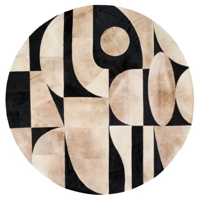 Pre-owned Art Hide Black And Cream Postmodern Tuxedo Round Customizable Rug Medium In White