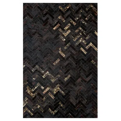 Pre-owned Art Hide Black & Gold Customizable Art Deco Estrella Cowhide Area Floor Rug Large