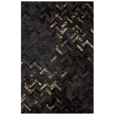 Pre-owned Art Hide Black & Gold Customizable Art Deco Estrella Cowhide Area Floor Rug Small