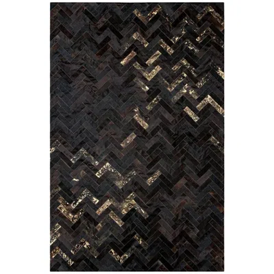 Pre-owned Art Hide Black And Gold Customizable Art Deco Estrella Cowhide Area Floor Rug X-large