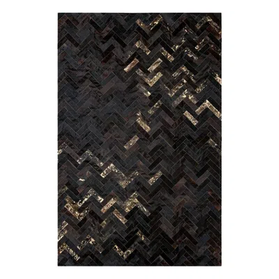 Pre-owned Art Hide Black And Gold Customizable Art Deco Estrella Cowhide Area Floor Rug Xx-large