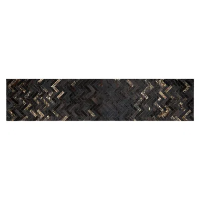 Pre-owned Art Hide Black And Gold Customizable Art Deco Estrella Cowhide Runner Medium