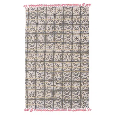 Pre-owned Art Hide Block Printed Zeppelin Rug In Blush Small In Gray