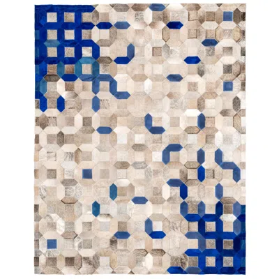 Pre-owned Art Hide Blue And Gray Tessellation Trellis Customizable Cowhide Area Floor Rug Large .