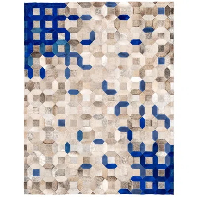 Pre-owned Art Hide Blue And Gray Tessellation Trellis Customizable Cowhide Area Floor Rug Xxlarge