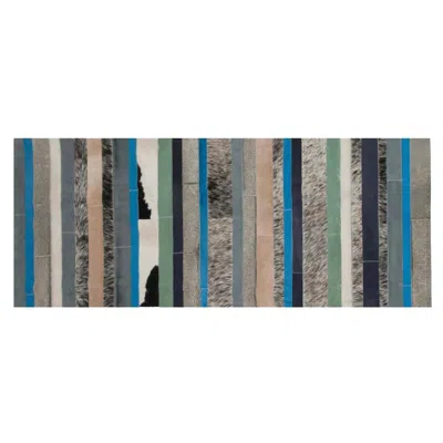 Pre-owned Art Hide Blue, Black & White Stripes Nueva Raya Customizable Cowhide Runner Large