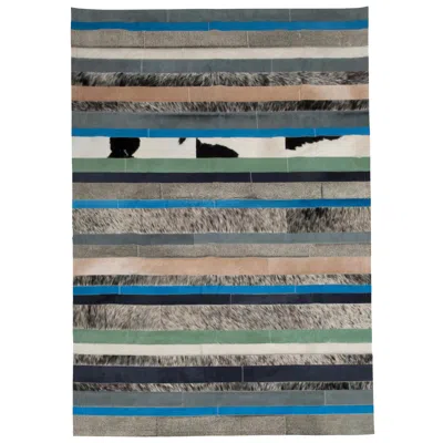 Pre-owned Art Hide Blue Caramel & White Stripes Nueva Raya Customizable Cowhide Area Rug Small