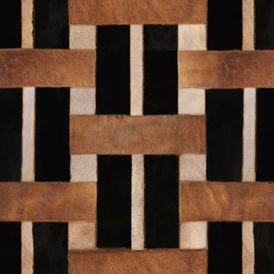 Pre-owned Art Hide Bold Geometric Design In Caramel Cestino Rug Rectangle Small In Brown