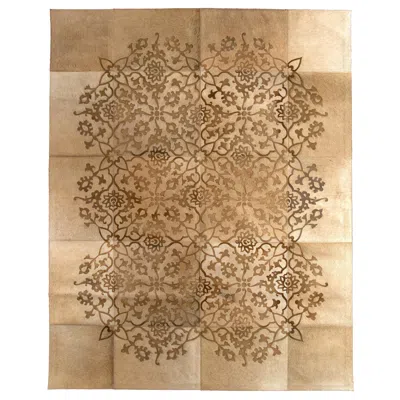 Pre-owned Art Hide Caramel Floral Motif Laser Burn Zirah Cowhide Area Floor Rug X-large In Brown