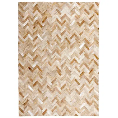 Pre-owned Art Hide Classic Herringbone Caramel Espina Customizable Large Cowhide Area Floor Rug In Brown