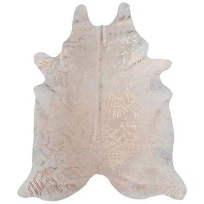 Pre-owned Art Hide Copper Metallic Boho Batik Pattern Cream Cowhide Rug, Medium In White