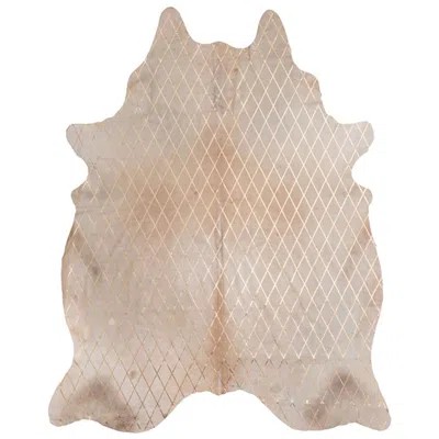 Pre-owned Art Hide Copper Metallic Diamond Pattern Caramel Cowhide Rug, Medium In Brown