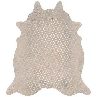 Pre-owned Art Hide Copper Metallic Diamond Pattern Cream Cowhide Rug, Medium In White