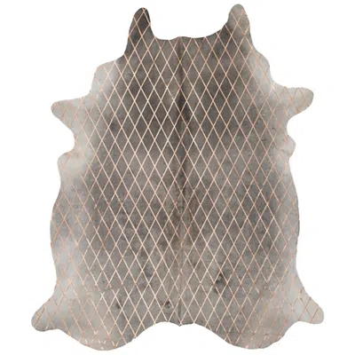Pre-owned Art Hide Copper Metallic Diamond Pattern Gray Cowhide Rug, Large