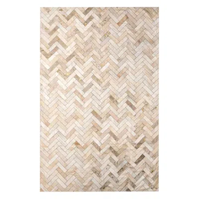Pre-owned Art Hide Cream & Gold Herringbone Customizable Estrella Cowhide Area Floor Rug Xx-large In White