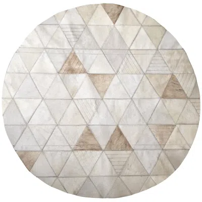 Pre-owned Art Hide Cream Lasered Round Customizable Trilogia Cowhide Area Rug Large In White