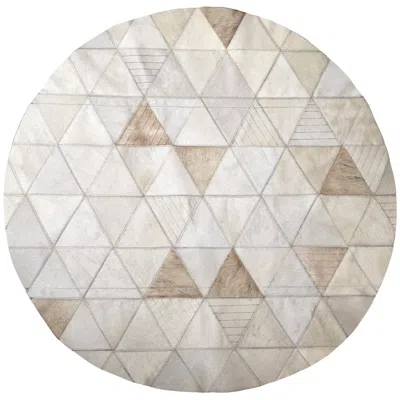 Pre-owned Art Hide Cream Lasered Round Customizable Trilogia Cowhide Area Rug Small In White