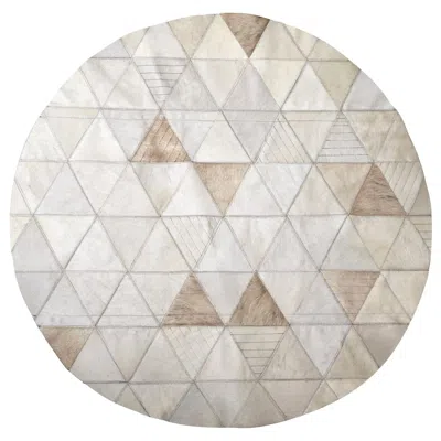 Pre-owned Art Hide Cream Lasered Round Customizable Trilogia Cowhide Area Rug X-large In White