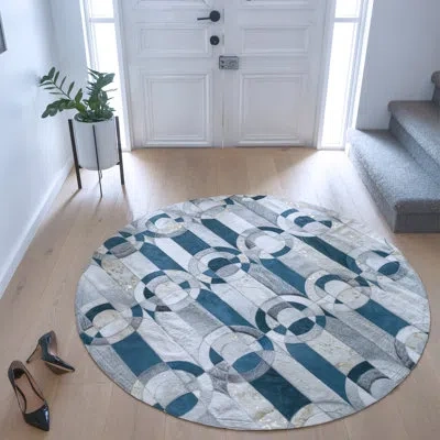 Art Hide Curvo Circulo - Jade 4'11” Diameter In Blue;white