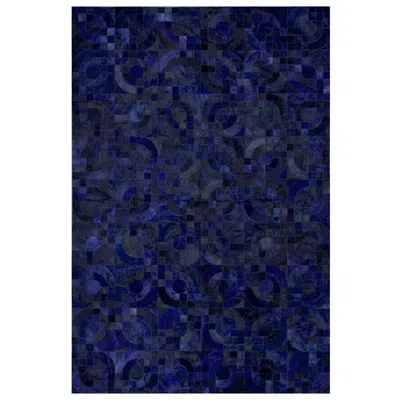 Pre-owned Art Hide Dark Blue Customizable Optico Midnight Blue Cowhide Area Floor Rug Small