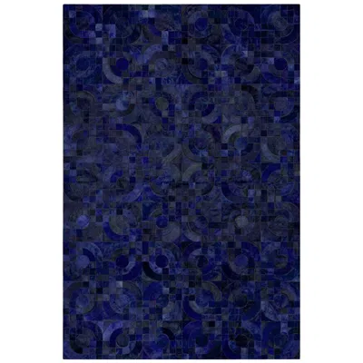 Pre-owned Art Hide Dark Blue Customizable Optico Midnight Blue Cowhide Area Floor Rug X-large