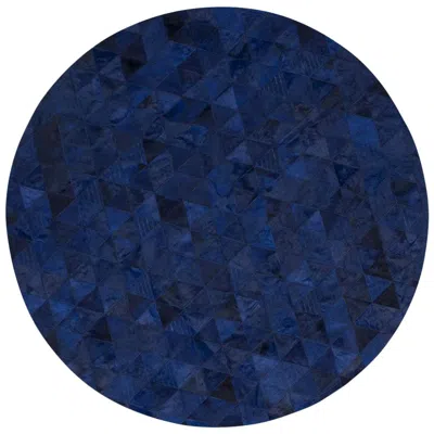Pre-owned Art Hide Dark Blue Round Customizable Trilogia Cowhide Rug Medium
