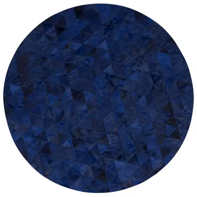 Pre-owned Art Hide Dark Blue Round Customizable Trilogia Cowhide Rug X-large